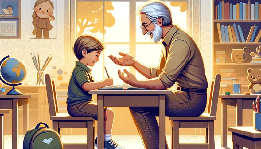 ilustración de un profesor y un alumno